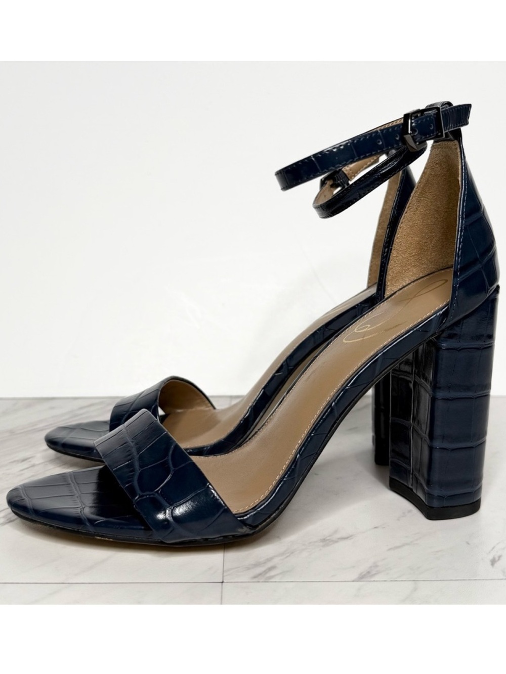 Sam Edelman Yaro Blue Croc Block Heel Sandal 7 1/2 M